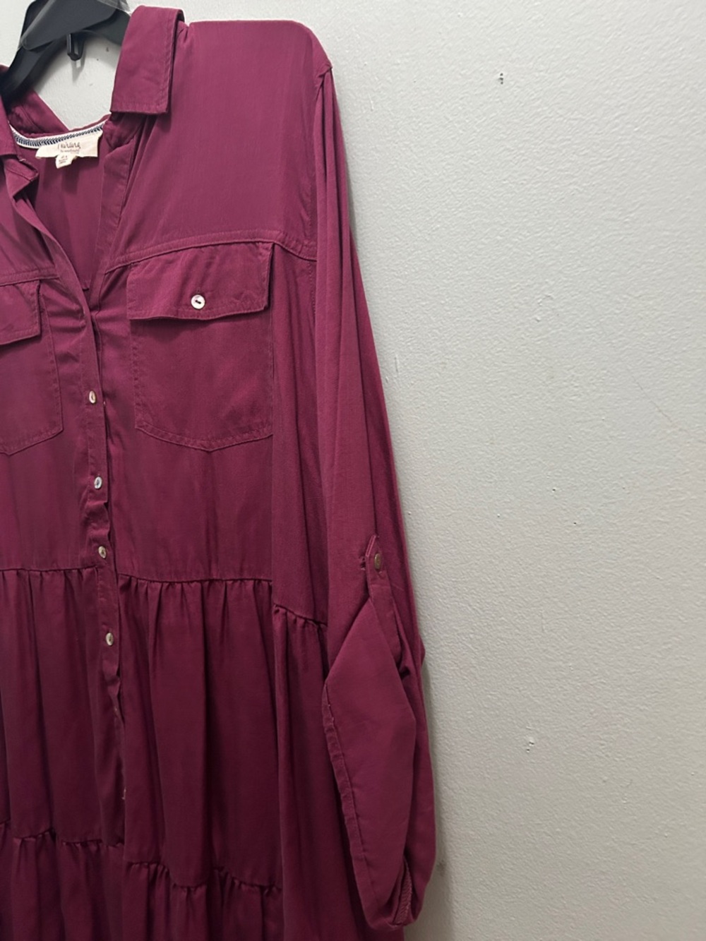 Tiered Button-Front Shirt Dress in Plum - Picture 4 of 8